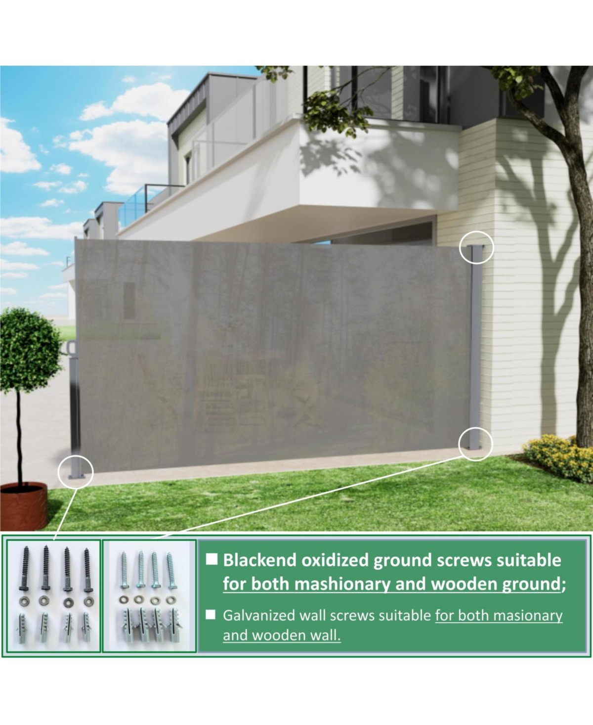 Streamdale Furniture 71"x138" Retractable Side Awning Screen, Semi-transparent, UPF50+, for Garden/Balcony