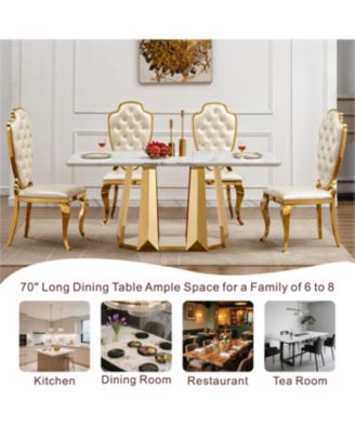 “70″ Faux Marble Dining Table for 6 with Gold Mirrored Base”