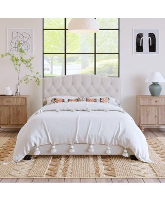  &acirc;€œQueen Upholstered Platform Bed with Curved Tufted Headboard, Beige&acirc;€