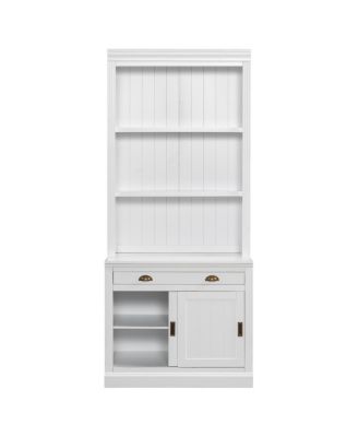 LED Lighting Bookshelf Suite with Sliding Doors & Drawers, White