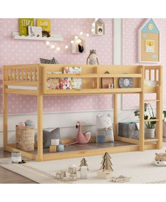 Low Twin Over Twin Bunk Bed with Ladder, Solid Wood for Kids & Juniors