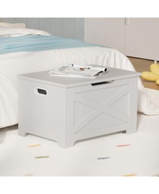 23.6" Wooden Storage Chest, Storage Bench with Safety Hinge for Entryway & Living Room.