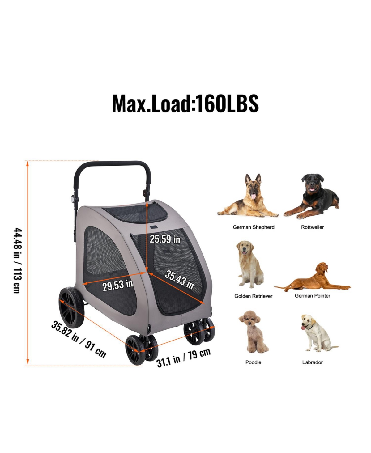 Aostirmotor Heavy-Duty Pet Stroller Holds 160lbs