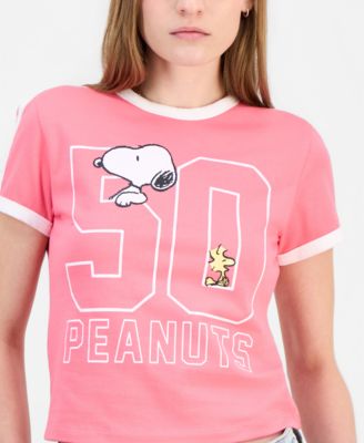Juniors' Snoopy Graphic Ringer T-Shirt