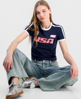 Juniors’ USA Graphic Ringer T-Shirt 