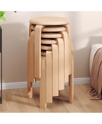Streamdale Stackable Bentwood Stool Set of 4, 18" Round Stacking Backless Nesting Stools, Natural