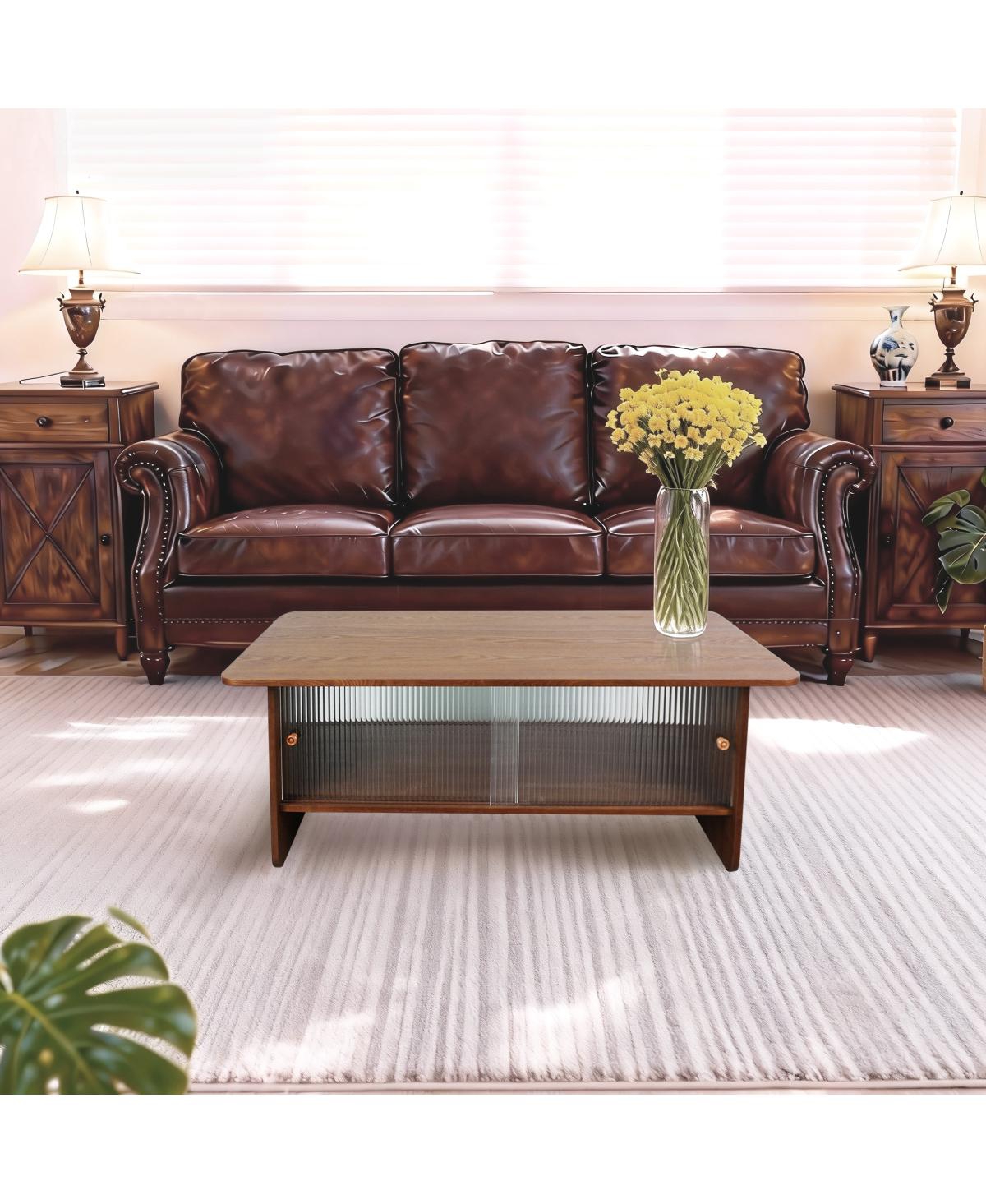 Streamdale Furniture Modern minimalist 47-inch coffee table with storage and glass doors, Brown