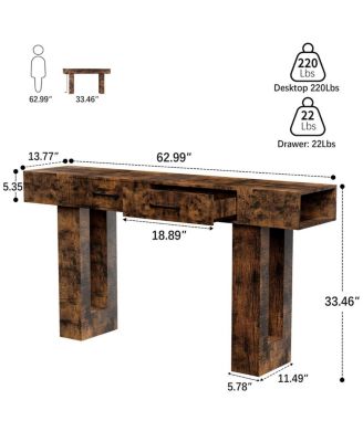 Streamdale Natural Vintage Brown 63-Inch Console Table for Entryway, Hallway, Living Room