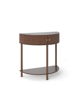 Artisan Wave-Pattern Demi-Lune Console Table, Woodgrain, 2 Drawers