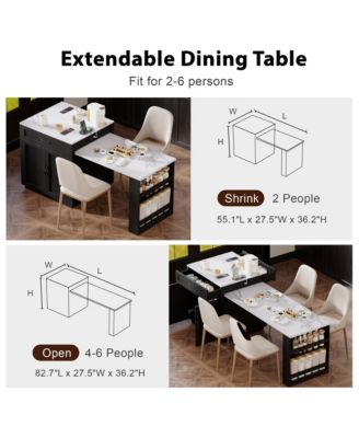 82.7 inch Kitchen Island with Extendable Dining Table, Two-tone Kitchen island with Storage 2 Drawers 2 Side Open Shelves, Power Outlet.