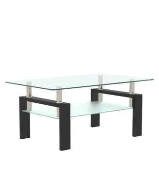 Streamdale Rectangle Glass Coffee Table, Clear, Modern Side Center Table