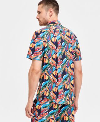 Men's Toucan Printed Button-Down Swim Shirt