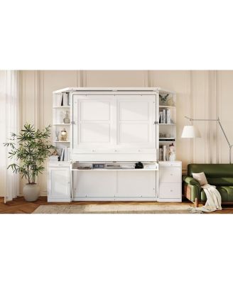  Queen Murphy Bed with Desk, Storage, Cabinets, Hidden Wall Bed, Lights