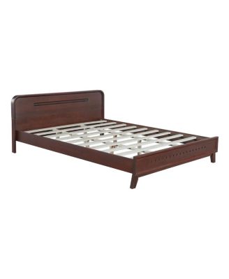 Dark Walnut Queen Bed Frame with Solid Pine Wood Construction