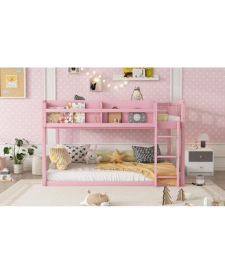  Low Twin Over Twin Bunk Bed with Ladder, Solid Wood