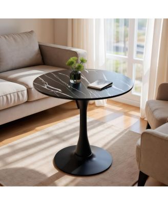  Black Marble Round Dining/Kitchen Table with Steel Base (24 Inch