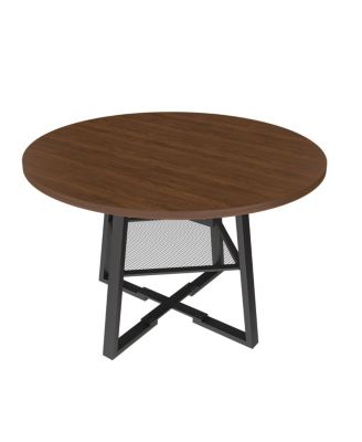  47" Extendable Round Dining Table with Storage, Walnut Finish & Metal Frame