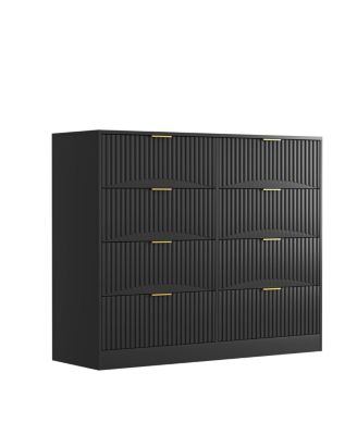 Modern 8-Drawer Dresser Chest, Wide Wood Chest with Gold Handle