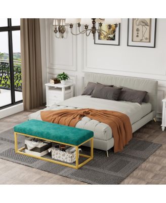 Entryway Storage Bench with Steel Frame, Mid-Century Modern, 600 lb capacity