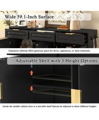  Farmhouse Sideboard with 3 Drawers, 4 Doors, 59.1" Storage Buffet