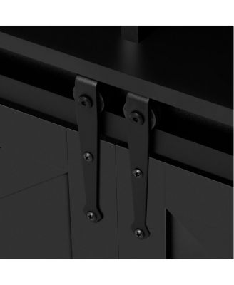 59.3" Farmhouse Barn Door Sideboard with Mesh Panels and Open Storage