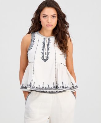 Petite Embroidered-Trim Tank Top