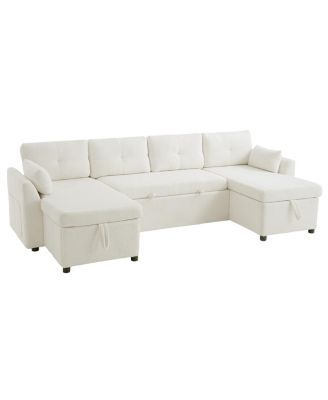 Streamdale Modern U-shaped Sleeper Sofa with Storage & USB Ports, Green