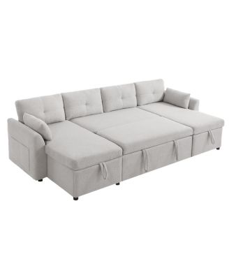 Streamdale Modern U-shaped Sleeper Sofa with Storage & USB Ports, Green