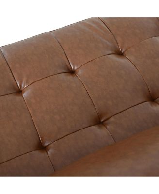 Streamdale Mirod Mid-Century Modern PU Leather 3-Seat Sofa with Solid Wood Legs