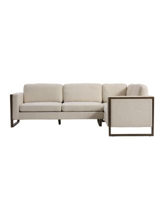  L-Shaped Sectional Sofa - Modern Beige Fabric with Walnut Legs