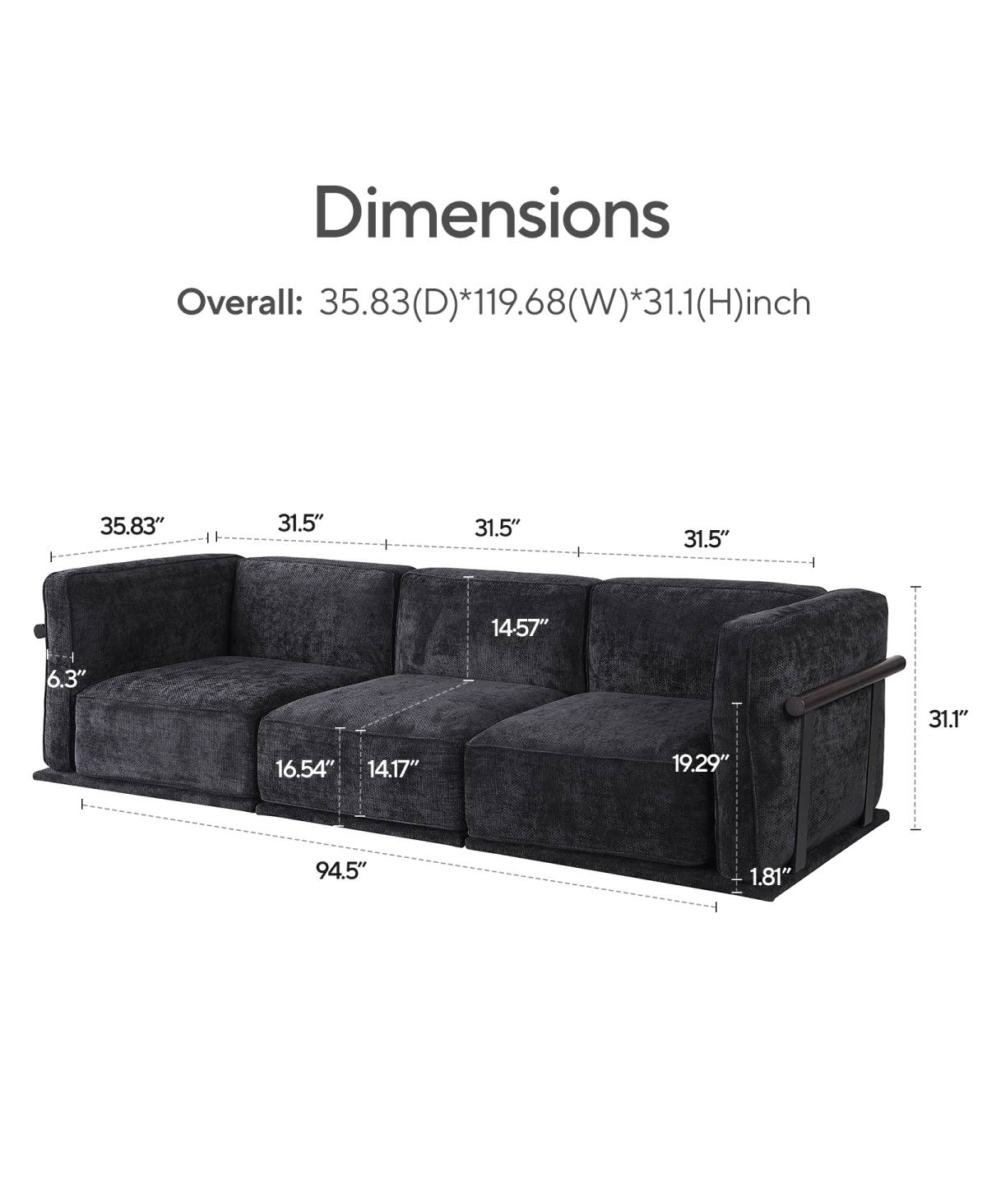 Streamdale Furniture Fashionable modular chenille sofa with iron and wood frame, Black