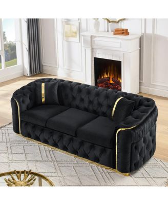 Streamdale Velvet Button Tufted Sofa Couch with 2 Pillows, 3 Seater Luxury Chesterfield Sofa Set