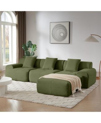  Modern L-Shaped Corduroy Sectional Sofa with Movable Ottoman