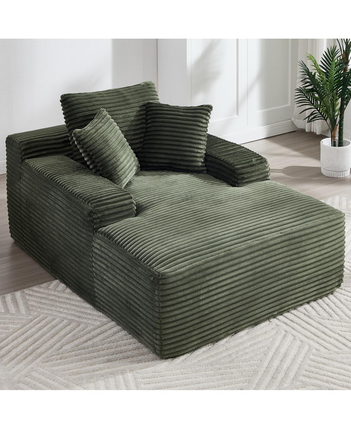 Streamdale Green Corduroy Chaise Lounge Sleeper Sofa with Pillows, No Assembly.