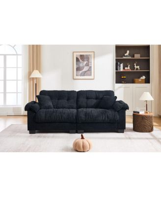 Casual 3-seater chenille pleated sofa Black