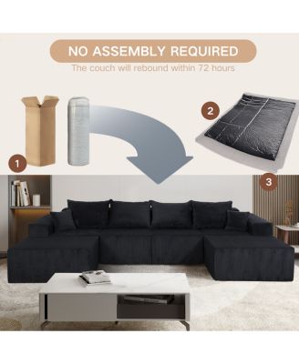 6-Piece Modular U-Shaped Black Corduroy Sectional Sofa with Chaise Lounge