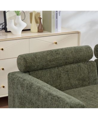 Modular Sofa Bed with Cushions - Chenille Fabric, Metal Legs - Green-L