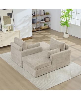  63.39" Wide Chenille Sofa Bed with Cushions & Metal Legs