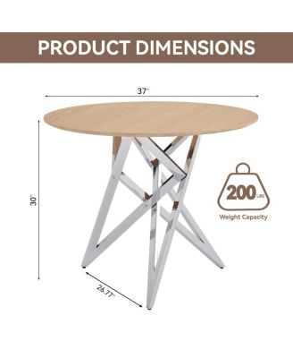 37" Round Dining Table, Small Kitchen Table w/Silver Metal Legs (2-4 People