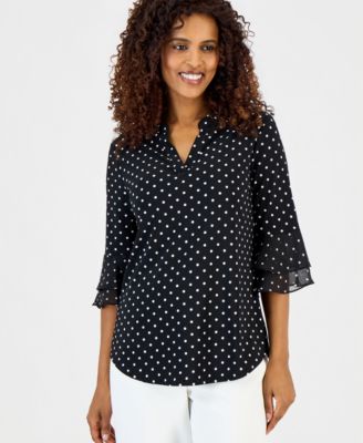 Women's Printed 3/4 Flutter Sleeve Top