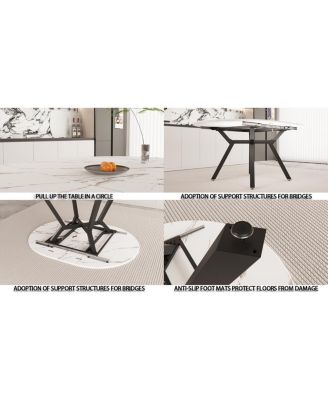 Streamdale Extendable White Round Dining Table (4-6 Person) - Modern MDF & Metal
