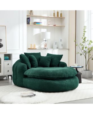  Oversized Oval Upholstered Bean Bag Sofa with 5 Pillows & Wrap Around Backrest