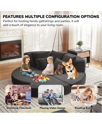 78.5-Inch Corduroy Semi-Circular 2-in-1 Sofa Bed with Neck Pillow & 5 Throw Pillows