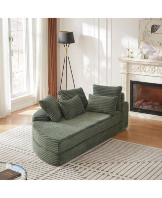 78.5-Inch Corduroy Semi-Circular 2-in-1 Sofa Bed with Neck Pillow & 5 Throw Pillows