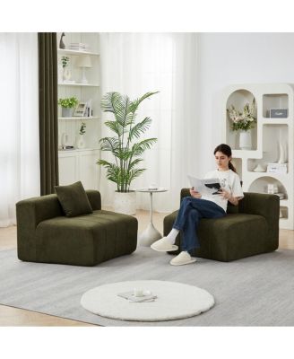 Chenille Curved Sectional Sofa with 2 Pillows, Semi-Circular Modular Design