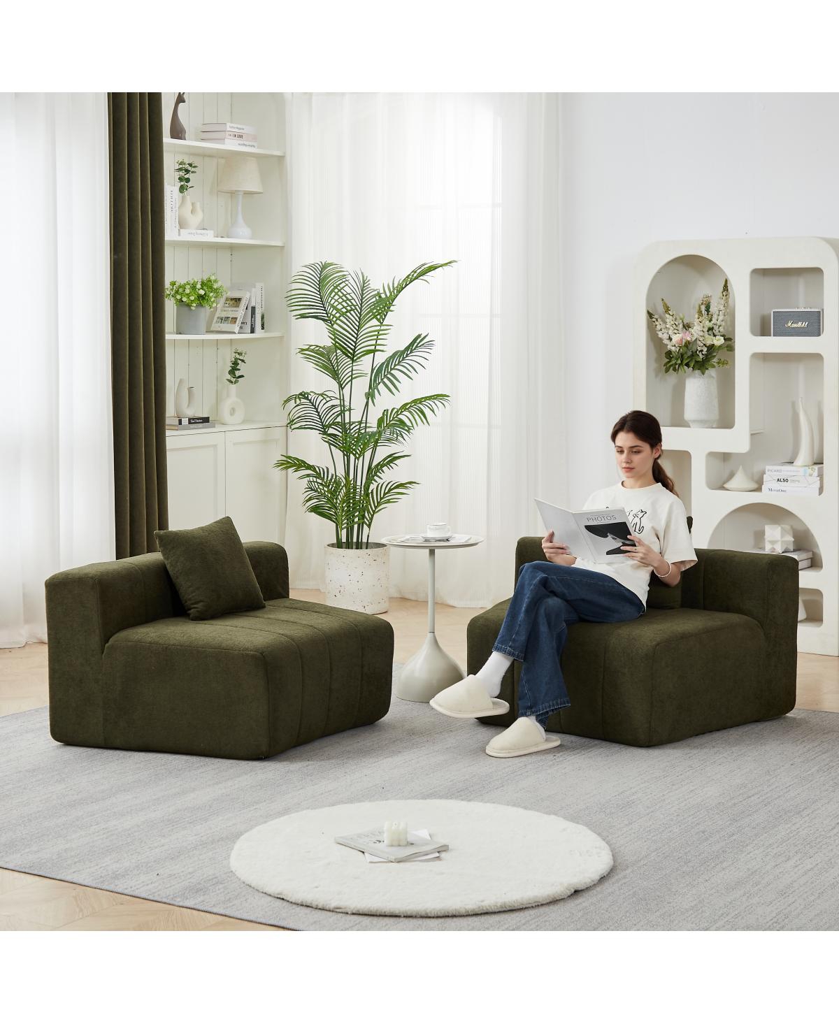 Streamdale Furniture Chenille Curved Sectional Sofa with 2 Pillows, Semi-Circular Modular Design