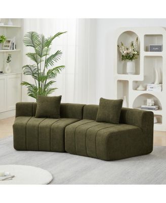 Chenille Curved Sectional Sofa with 2 Pillows, Semi-Circular Modular Design