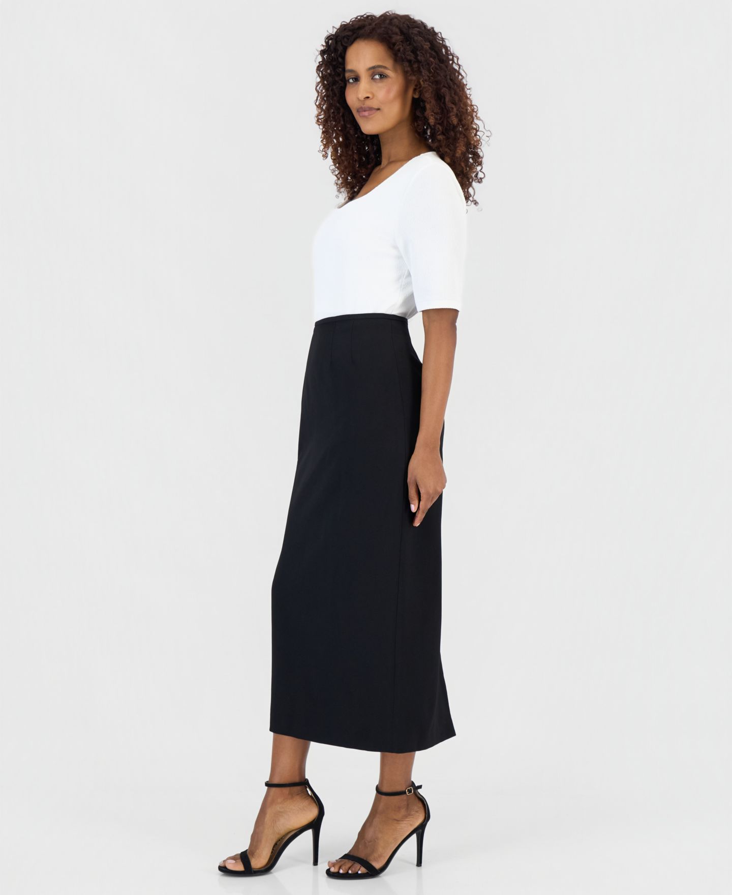 Женская юбка Kasper Stretch Crepe Column Midi, цвет: Чёрный — фото 3