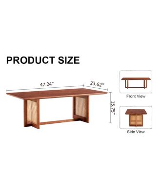  Solid Wood & Rattan Coffee Table for Living Room