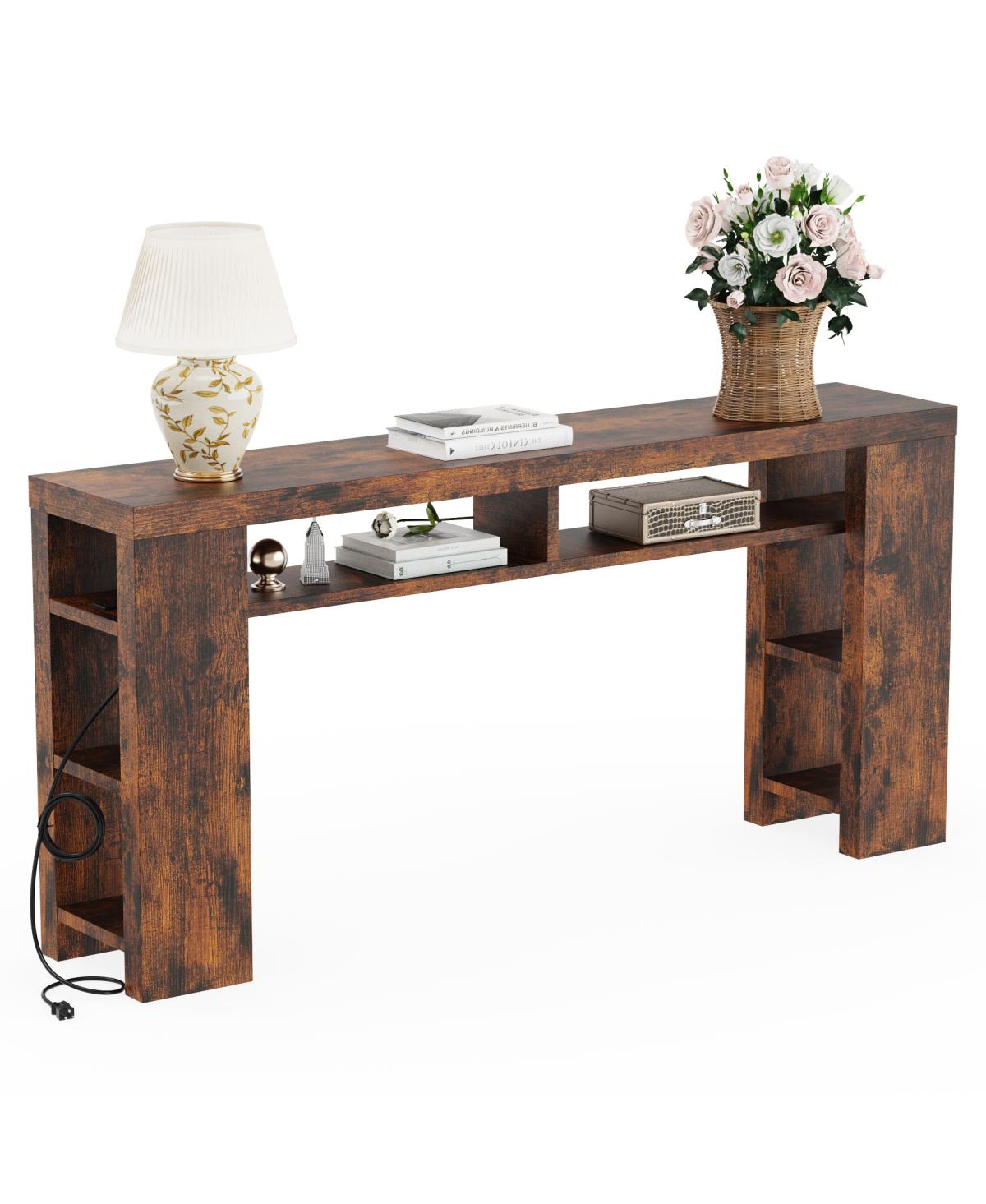 Streamdale Furniture 180cm Super Long Desk with 2AC+2USB+1TC Socket and 5 Shelves - Wood